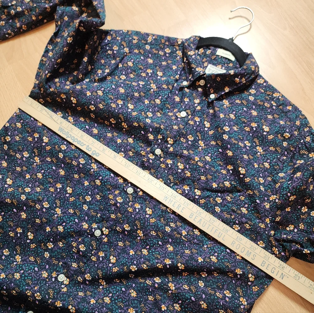 J. Crew Secret Wash Cotton Poplin Long Sleeve Button Shirt Yellow Green Floral M